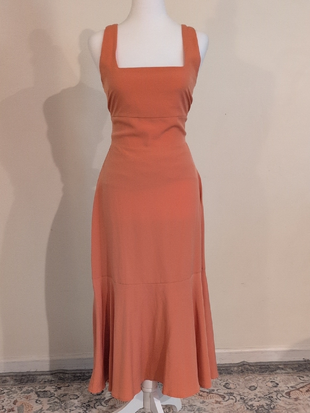 Sleeveless Backless Square-Neck Coral Midi Dress Size L